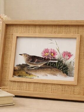 Audubon Sprague’s Pipit Framed Art, Woven Mat Double Wood Frame